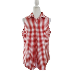 Zac & Rachel Sleeveless Buttondown Blouse 100% Cotton Brick Red Womens Large